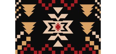 Aztek ve Navajo motiflerinin yer aldığı geometrik etnik Amerikan Yerli kabile desenleri kusursuz bir dekoratif doku oluşturur. Arkaplan, perde, halı, giysi, ambalaj için tasarım, Batik.