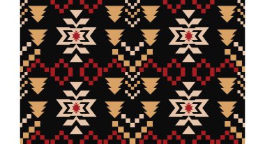 Aztek ve Navajo motiflerinin yer aldığı geometrik etnik Amerikan Yerli kabile desenleri kusursuz bir dekoratif doku oluşturur. Arkaplan, perde, halı, giysi, ambalaj için tasarım, Batik.