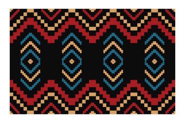 Aztek ve Navajo motiflerinin yer aldığı geometrik etnik Amerikan Yerli kabile desenleri kusursuz bir dekoratif doku oluşturur. Arkaplan, perde, halı, giysi, ambalaj için tasarım, Batik.