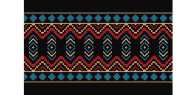 Aztek ve Navajo motiflerinin yer aldığı geometrik etnik Amerikan Yerli kabile desenleri kusursuz bir dekoratif doku oluşturur. Arkaplan, perde, halı, giysi, ambalaj için tasarım, Batik.