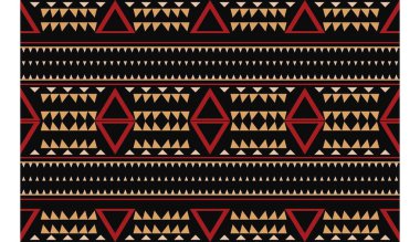 Aztek ve Navajo motiflerinin yer aldığı geometrik etnik Amerikan Yerli kabile desenleri kusursuz bir dekoratif doku oluşturur. Arkaplan, perde, halı, giysi, ambalaj için tasarım, Batik.