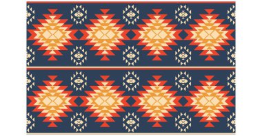 Aztek ve Navajo motiflerinin yer aldığı geometrik etnik Amerikan Yerli kabile desenleri kusursuz bir dekoratif doku oluşturur. Arkaplan, perde, halı, giysi, ambalaj için tasarım, Batik.