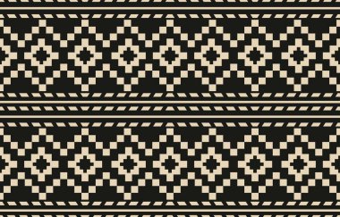 Aztek ve Navajo motiflerinin yer aldığı geometrik etnik Amerikan Yerli kabile desenleri kusursuz bir dekoratif doku oluşturur. Arkaplan, perde, halı, giysi, ambalaj için tasarım, Batik.