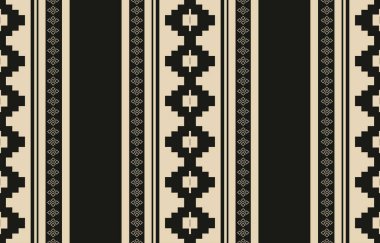Aztek ve Navajo motiflerinin yer aldığı geometrik etnik Amerikan Yerli kabile desenleri kusursuz bir dekoratif doku oluşturur. Arkaplan, perde, halı, giysi, ambalaj için tasarım, Batik.