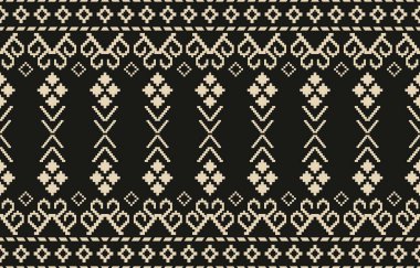 Aztek ve Navajo motiflerinin yer aldığı geometrik etnik Amerikan Yerli kabile desenleri kusursuz bir dekoratif doku oluşturur. Arkaplan, perde, halı, giysi, ambalaj için tasarım, Batik.