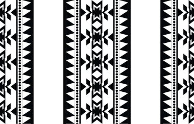 Aztek ve Navajo motiflerinin yer aldığı geometrik etnik Amerikan Yerli kabile desenleri kusursuz bir dekoratif doku oluşturur. Arkaplan, perde, halı, giysi, ambalaj için tasarım, Batik.