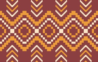 Aztek ve Navajo motiflerinin yer aldığı geometrik etnik Amerikan Yerli kabile desenleri kusursuz bir dekoratif doku oluşturur. Arkaplan, perde, halı, giysi, ambalaj için tasarım, Batik.