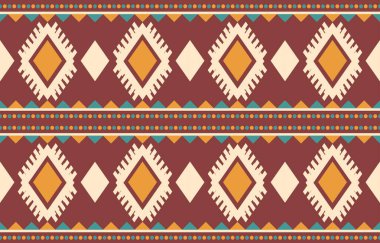 Aztek ve Navajo motiflerinin yer aldığı geometrik etnik Amerikan Yerli kabile desenleri kusursuz bir dekoratif doku oluşturur. Arkaplan, perde, halı, giysi, ambalaj için tasarım, Batik.