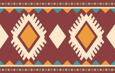 Aztek ve Navajo motiflerinin yer aldığı geometrik etnik Amerikan Yerli kabile desenleri kusursuz bir dekoratif doku oluşturur. Arkaplan, perde, halı, giysi, ambalaj için tasarım, Batik.