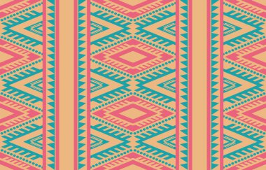 Aztek ve Navajo motiflerinin yer aldığı geometrik etnik Amerikan Yerli kabile desenleri kusursuz bir dekoratif doku oluşturur. Arkaplan, perde, halı, giysi, ambalaj için tasarım, Batik.