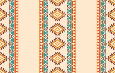 Aztek ve Navajo motiflerinin yer aldığı geometrik etnik Amerikan Yerli kabile desenleri kusursuz bir dekoratif doku oluşturur. Arkaplan, perde, halı, giysi, ambalaj için tasarım, Batik.
