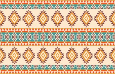 Aztek ve Navajo motiflerinin yer aldığı geometrik etnik Amerikan Yerli kabile desenleri kusursuz bir dekoratif doku oluşturur. Arkaplan, perde, halı, giysi, ambalaj için tasarım, Batik.