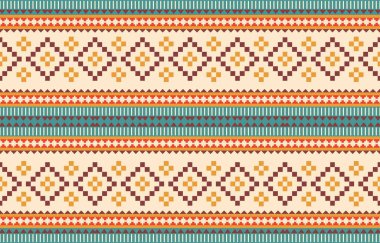 Aztek ve Navajo motiflerinin yer aldığı geometrik etnik Amerikan Yerli kabile desenleri kusursuz bir dekoratif doku oluşturur. Arkaplan, perde, halı, giysi, ambalaj için tasarım, Batik.