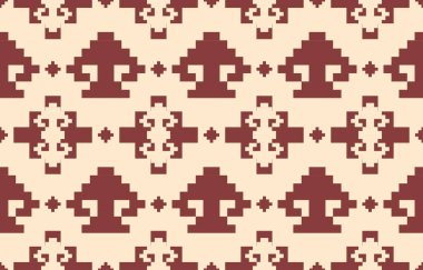 Aztek ve Navajo motiflerinin yer aldığı geometrik etnik Amerikan Yerli kabile desenleri kusursuz bir dekoratif doku oluşturur. Arkaplan, perde, halı, giysi, ambalaj için tasarım, Batik.