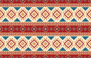 Aztek ve Navajo motiflerinin yer aldığı geometrik etnik Amerikan Yerli kabile desenleri kusursuz bir dekoratif doku oluşturur. Arkaplan, perde, halı, giysi, ambalaj için tasarım, Batik.