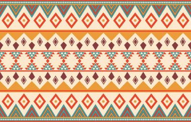 Aztek ve Navajo motiflerinin yer aldığı geometrik etnik Amerikan Yerli kabile desenleri kusursuz bir dekoratif doku oluşturur. Arkaplan, perde, halı, giysi, ambalaj için tasarım, Batik.