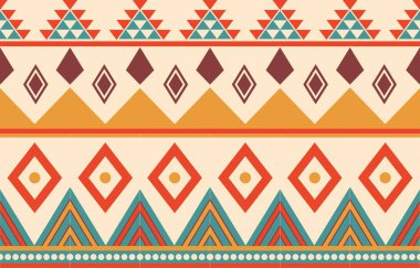 Aztek ve Navajo motiflerinin yer aldığı geometrik etnik Amerikan Yerli kabile desenleri kusursuz bir dekoratif doku oluşturur. Arkaplan, perde, halı, giysi, ambalaj için tasarım, Batik.