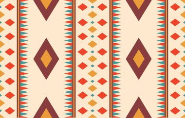 Aztek ve Navajo motiflerinin yer aldığı geometrik etnik Amerikan Yerli kabile desenleri kusursuz bir dekoratif doku oluşturur. Arkaplan, perde, halı, giysi, ambalaj için tasarım, Batik.