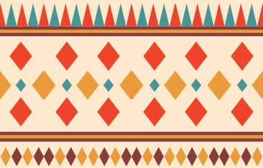 Aztek ve Navajo motiflerinin yer aldığı geometrik etnik Amerikan Yerli kabile desenleri kusursuz bir dekoratif doku oluşturur. Arkaplan, perde, halı, giysi, ambalaj için tasarım, Batik.