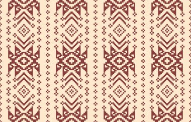 Aztek ve Navajo motiflerinin yer aldığı geometrik etnik Amerikan Yerli kabile desenleri kusursuz bir dekoratif doku oluşturur. Arkaplan, perde, halı, giysi, ambalaj için tasarım, Batik.