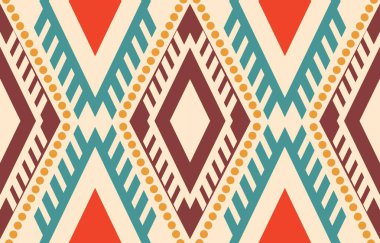 Aztek ve Navajo motiflerinin yer aldığı geometrik etnik Amerikan Yerli kabile desenleri kusursuz bir dekoratif doku oluşturur. Arkaplan, perde, halı, giysi, ambalaj için tasarım, Batik.