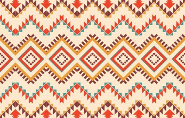 Aztek ve Navajo motiflerinin yer aldığı geometrik etnik Amerikan Yerli kabile desenleri kusursuz bir dekoratif doku oluşturur. Arkaplan, perde, halı, giysi, ambalaj için tasarım, Batik.