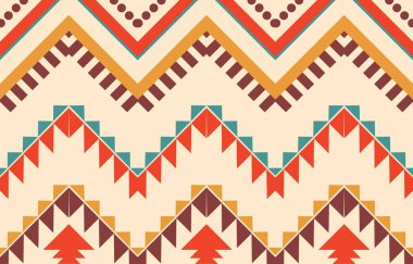 Aztek ve Navajo motiflerinin yer aldığı geometrik etnik Amerikan Yerli kabile desenleri kusursuz bir dekoratif doku oluşturur. Arkaplan, perde, halı, giysi, ambalaj için tasarım, Batik.