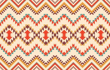 Aztek ve Navajo motiflerinin yer aldığı geometrik etnik Amerikan Yerli kabile desenleri kusursuz bir dekoratif doku oluşturur. Arkaplan, perde, halı, giysi, ambalaj için tasarım, Batik.