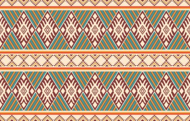 Aztek ve Navajo motiflerinin yer aldığı geometrik etnik Amerikan Yerli kabile desenleri kusursuz bir dekoratif doku oluşturur. Arkaplan, perde, halı, giysi, ambalaj için tasarım, Batik.