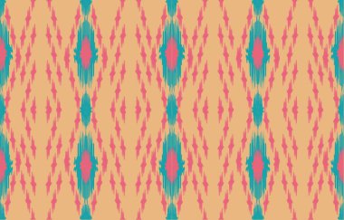 Geometrik etnik oryantal ikat kusursuz desenli renk doğulu. Aztek süsü izi. Arkaplan, perde, halı, duvar kağıdı, giysi, ambalaj, Batik, vektör illüstrasyonu için tasarım.