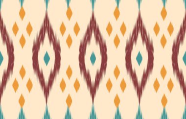 Geometrik etnik oryantal ikat kusursuz desenli renk doğulu. Aztek süsü izi. Arkaplan, perde, halı, duvar kağıdı, giysi, ambalaj, Batik, vektör illüstrasyonu için tasarım.