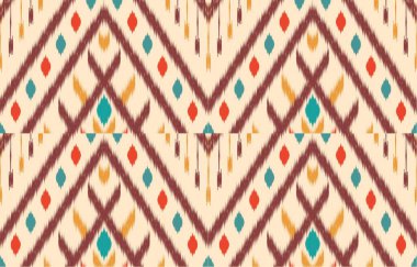 Geometrik etnik oryantal ikat kusursuz desenli renk doğulu. Aztek süsü izi. Arkaplan, perde, halı, duvar kağıdı, giysi, ambalaj, Batik, vektör illüstrasyonu için tasarım.