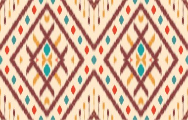 Geometrik etnik oryantal ikat kusursuz desenli renk doğulu. Aztek süsü izi. Arkaplan, perde, halı, duvar kağıdı, giysi, ambalaj, Batik, vektör illüstrasyonu için tasarım.