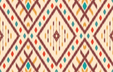 Geometrik etnik oryantal ikat kusursuz desenli renk doğulu. Aztek süsü izi. Arkaplan, perde, halı, duvar kağıdı, giysi, ambalaj, Batik, vektör illüstrasyonu için tasarım.