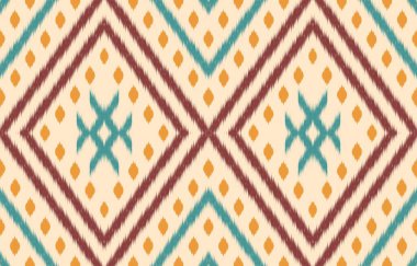 Geometrik etnik oryantal ikat kusursuz desenli renk doğulu. Aztek süsü izi. Arkaplan, perde, halı, duvar kağıdı, giysi, ambalaj, Batik, vektör illüstrasyonu için tasarım.