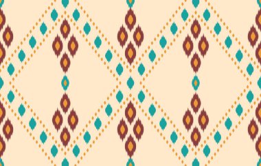 Geometrik etnik oryantal ikat kusursuz desenli renk doğulu. Aztek süsü izi. Arkaplan, perde, halı, duvar kağıdı, giysi, ambalaj, Batik, vektör illüstrasyonu için tasarım.