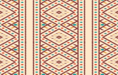 Geometrik etnik oryantal ikat kusursuz desenli renk doğulu. Aztek süsü izi. Arkaplan, perde, halı, duvar kağıdı, giysi, ambalaj, Batik, vektör illüstrasyonu için tasarım.