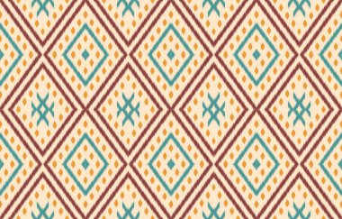 Geometrik etnik oryantal ikat kusursuz desenli renk doğulu. Aztek süsü izi. Arkaplan, perde, halı, duvar kağıdı, giysi, ambalaj, Batik, vektör illüstrasyonu için tasarım.