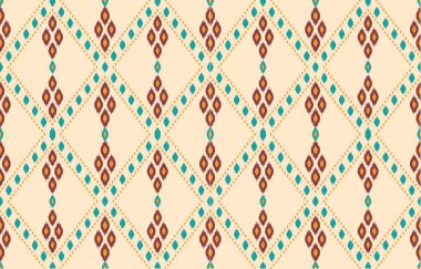 Geometrik etnik oryantal ikat kusursuz desenli renk doğulu. Aztek süsü izi. Arkaplan, perde, halı, duvar kağıdı, giysi, ambalaj, Batik, vektör illüstrasyonu için tasarım.