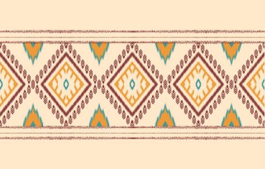 Geometrik etnik oryantal ikat kusursuz desenli renk doğulu. Aztek süsü izi. Arkaplan, perde, halı, duvar kağıdı, giysi, ambalaj, Batik, vektör illüstrasyonu için tasarım.