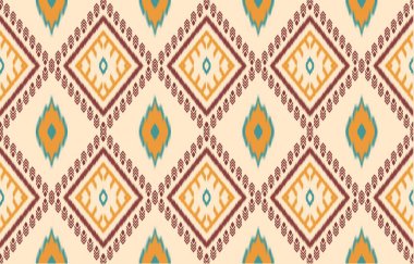 Geometrik etnik oryantal ikat kusursuz desenli renk doğulu. Aztek süsü izi. Arkaplan, perde, halı, duvar kağıdı, giysi, ambalaj, Batik, vektör illüstrasyonu için tasarım.
