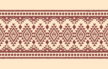 Geometrik etnik oryantal ikat kusursuz desenli renk doğulu. Aztek süsü izi. Arkaplan, perde, halı, duvar kağıdı, giysi, ambalaj, Batik, vektör illüstrasyonu için tasarım.