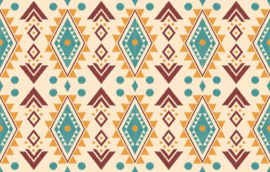 Geometrik etnik oryantal ikat kusursuz desenli renk doğulu. Aztek süsü izi. Arkaplan, perde, halı, duvar kağıdı, giysi, ambalaj, Batik, vektör illüstrasyonu için tasarım.