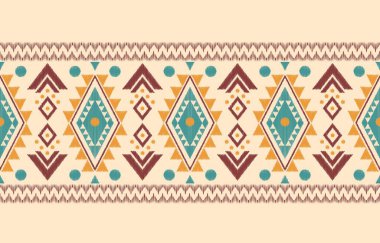 Geometrik etnik oryantal ikat kusursuz desenli renk doğulu. Aztek süsü izi. Arkaplan, perde, halı, duvar kağıdı, giysi, ambalaj, Batik, vektör illüstrasyonu için tasarım.