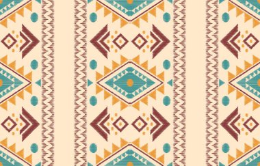 Geometrik etnik oryantal ikat kusursuz desenli renk doğulu. Aztek süsü izi. Arkaplan, perde, halı, duvar kağıdı, giysi, ambalaj, Batik, vektör illüstrasyonu için tasarım.