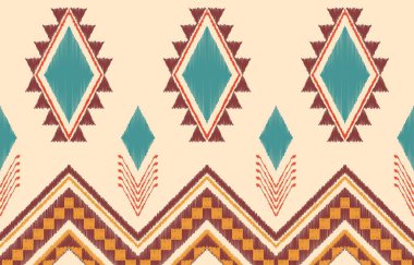 Geometrik etnik oryantal ikat kusursuz desenli renk doğulu. Aztek süsü izi. Arkaplan, perde, halı, duvar kağıdı, giysi, ambalaj, Batik, vektör illüstrasyonu için tasarım.