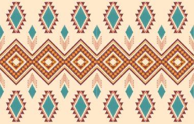 Geometrik etnik oryantal ikat kusursuz desenli renk doğulu. Aztek süsü izi. Arkaplan, perde, halı, duvar kağıdı, giysi, ambalaj, Batik, vektör illüstrasyonu için tasarım.