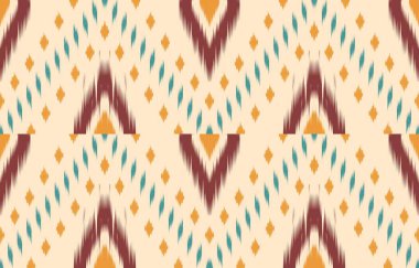 Geometrik etnik oryantal ikat kusursuz desenli renk doğulu. Aztek süsü izi. Arkaplan, perde, halı, duvar kağıdı, giysi, ambalaj, Batik, vektör illüstrasyonu için tasarım.