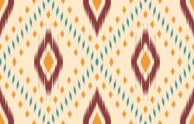 Geometrik etnik oryantal ikat kusursuz desenli renk doğulu. Aztek süsü izi. Arkaplan, perde, halı, duvar kağıdı, giysi, ambalaj, Batik, vektör illüstrasyonu için tasarım.