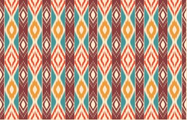 Geometrik etnik oryantal ikat kusursuz desenli renk doğulu. Aztek süsü izi. Arkaplan, perde, halı, duvar kağıdı, giysi, ambalaj, Batik, vektör illüstrasyonu için tasarım.